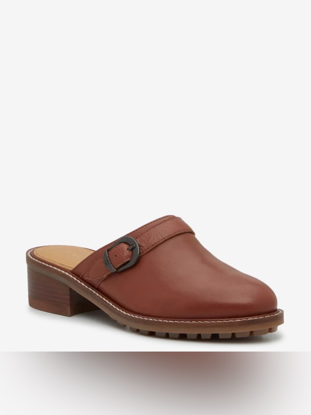 Crown Vintage Leather Slip-On Mule with Buckle Detail - Brown